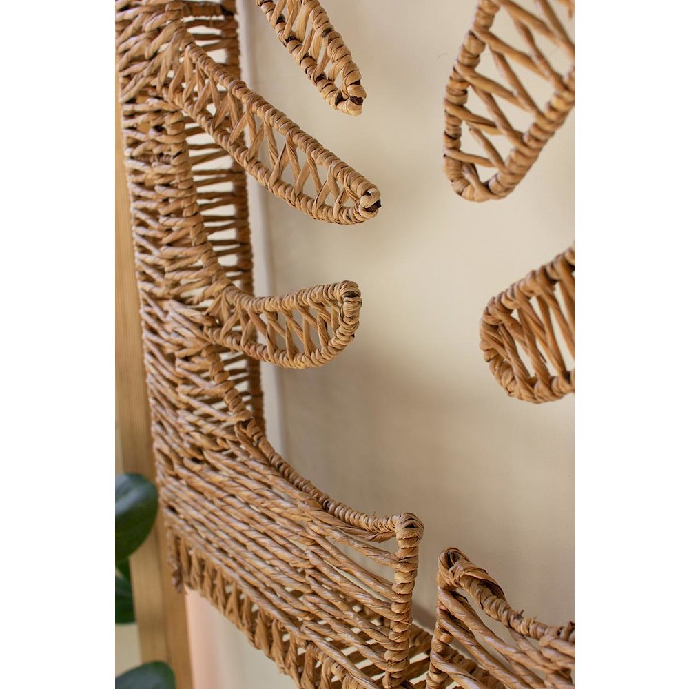 Woven Seagrass And Iron Leaf Wall Panel