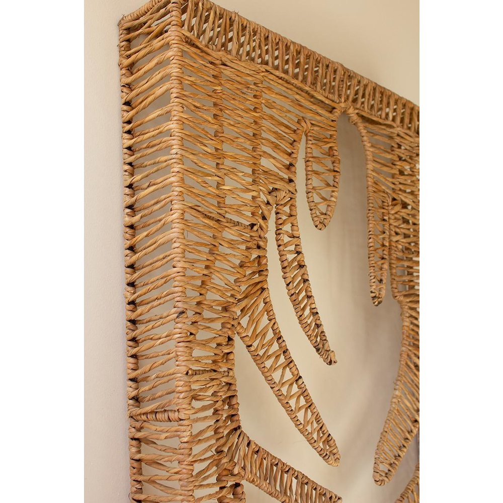 Woven Seagrass And Iron Leaf Wall Panel