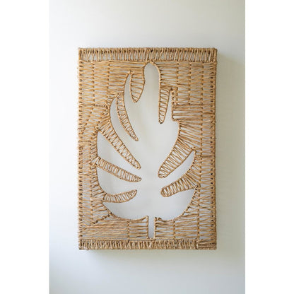 Woven Seagrass And Iron Leaf Wall Panel