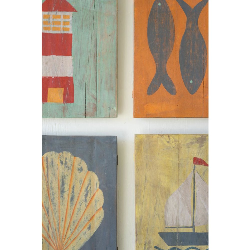 Set Of Four Painted Wood Coastal Wall Art