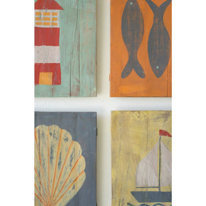Set Of Four Painted Wood Coastal Wall Art