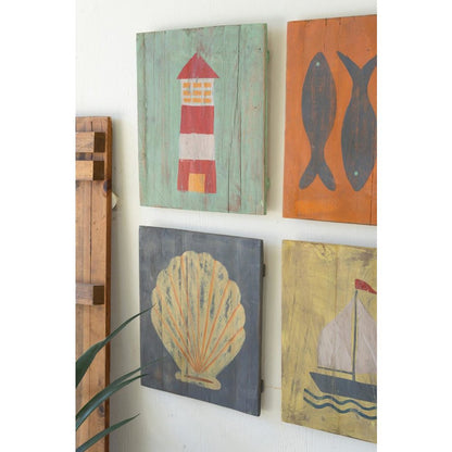 Set Of Four Painted Wood Coastal Wall Art