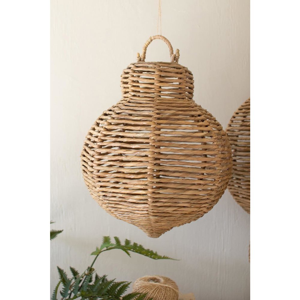 Set Of Three Large Woven Seagrass And Iron Ornaments