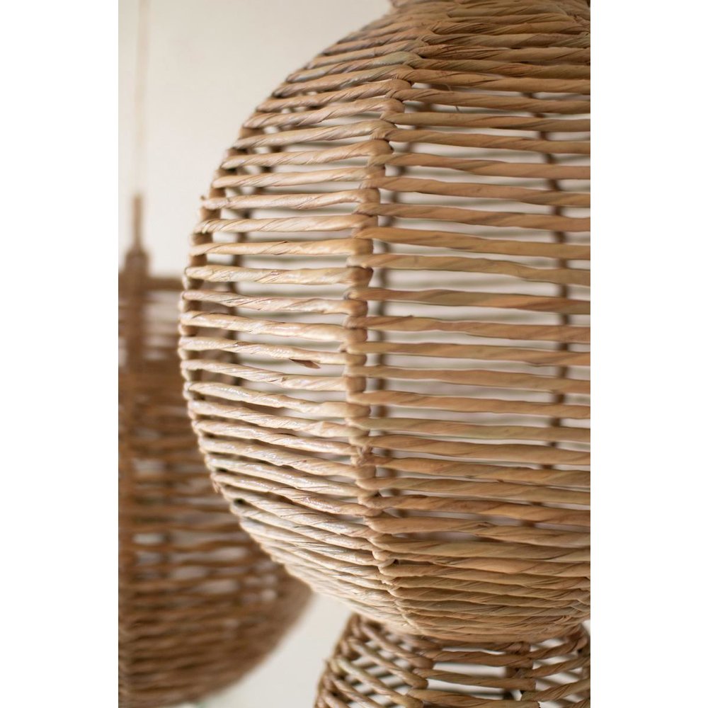 Set Of Three Large Woven Seagrass And Iron Ornaments