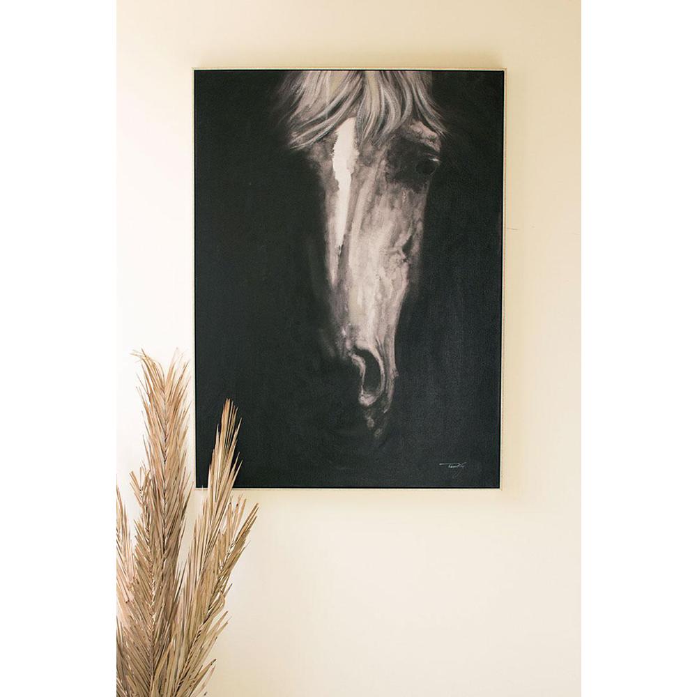 Oil Painting Black & White Front View Horse W Silver Frame