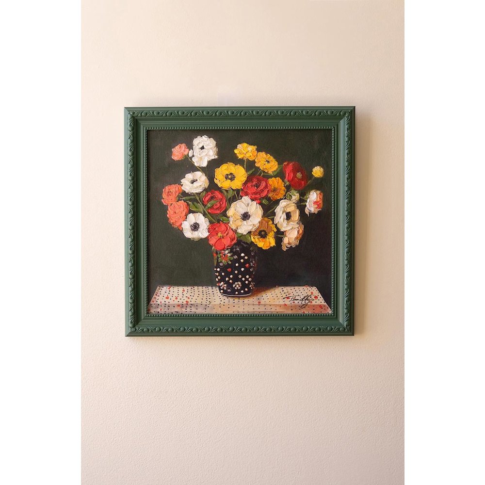 Green Framed Still Life Painting