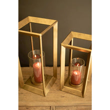 Set of Two Metal Framed Lanterns W Clear Glass Hurricanes