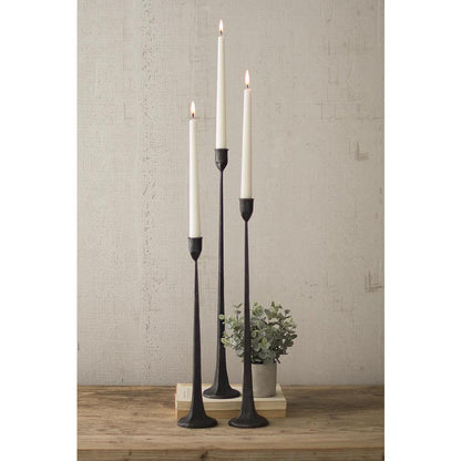 Set Of Three Tall Cast Iron Taper Candle Holders