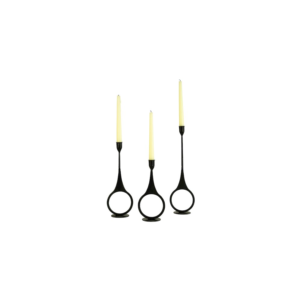Set Of Three Cast Iron Taper Candle Holders W Ring Detail