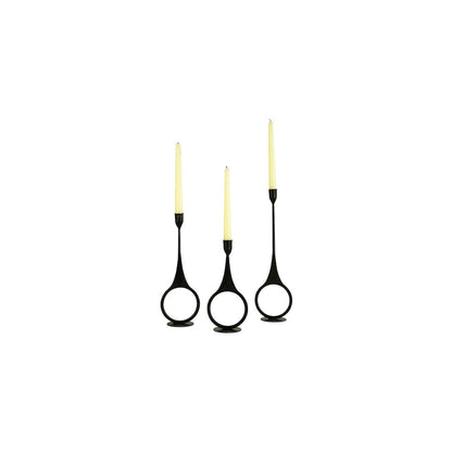 Set Of Three Cast Iron Taper Candle Holders W Ring Detail