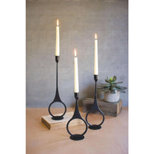 Set Of Three Cast Iron Taper Candle Holders W Ring Detail