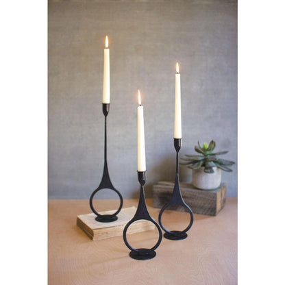 Set Of Three Cast Iron Taper Candle Holders W Ring Detail