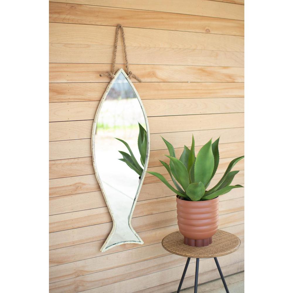 Vertical Fish Mirror With Rope Hanger