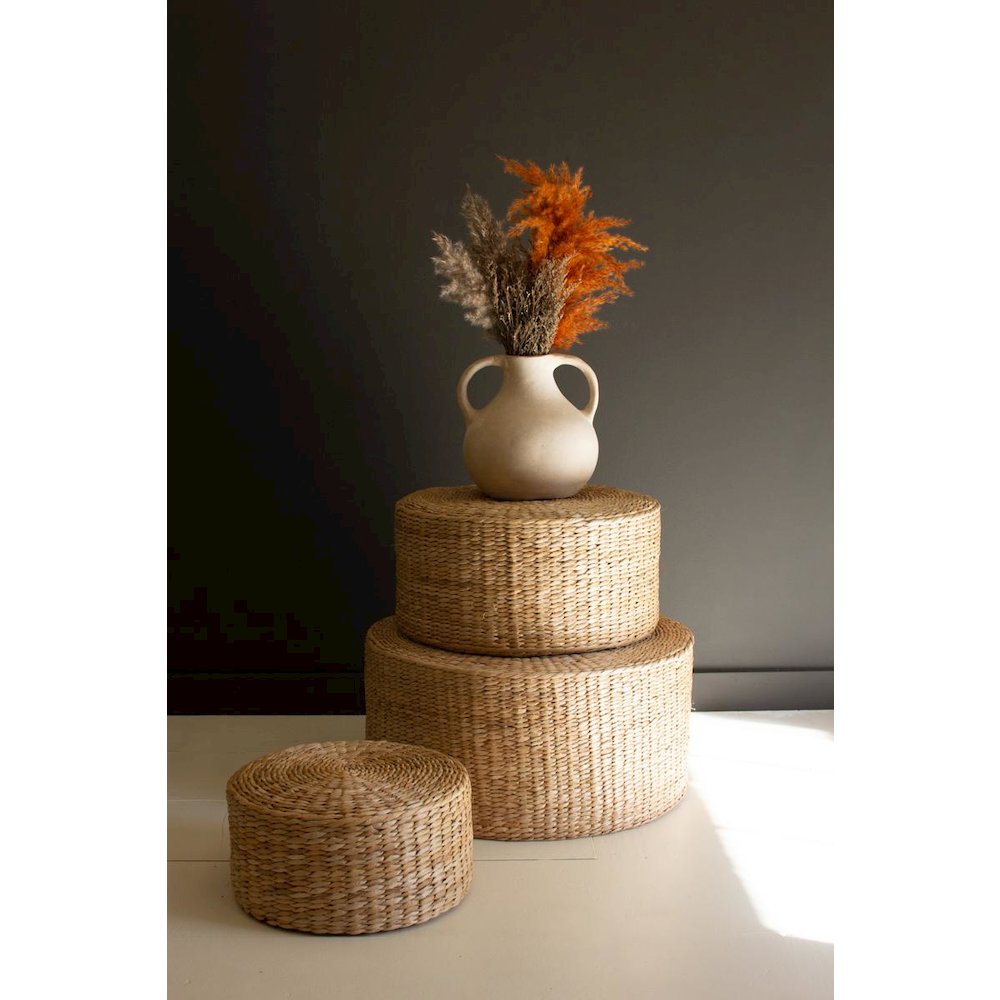 Set Of Three Round Natural Seagrass Risers