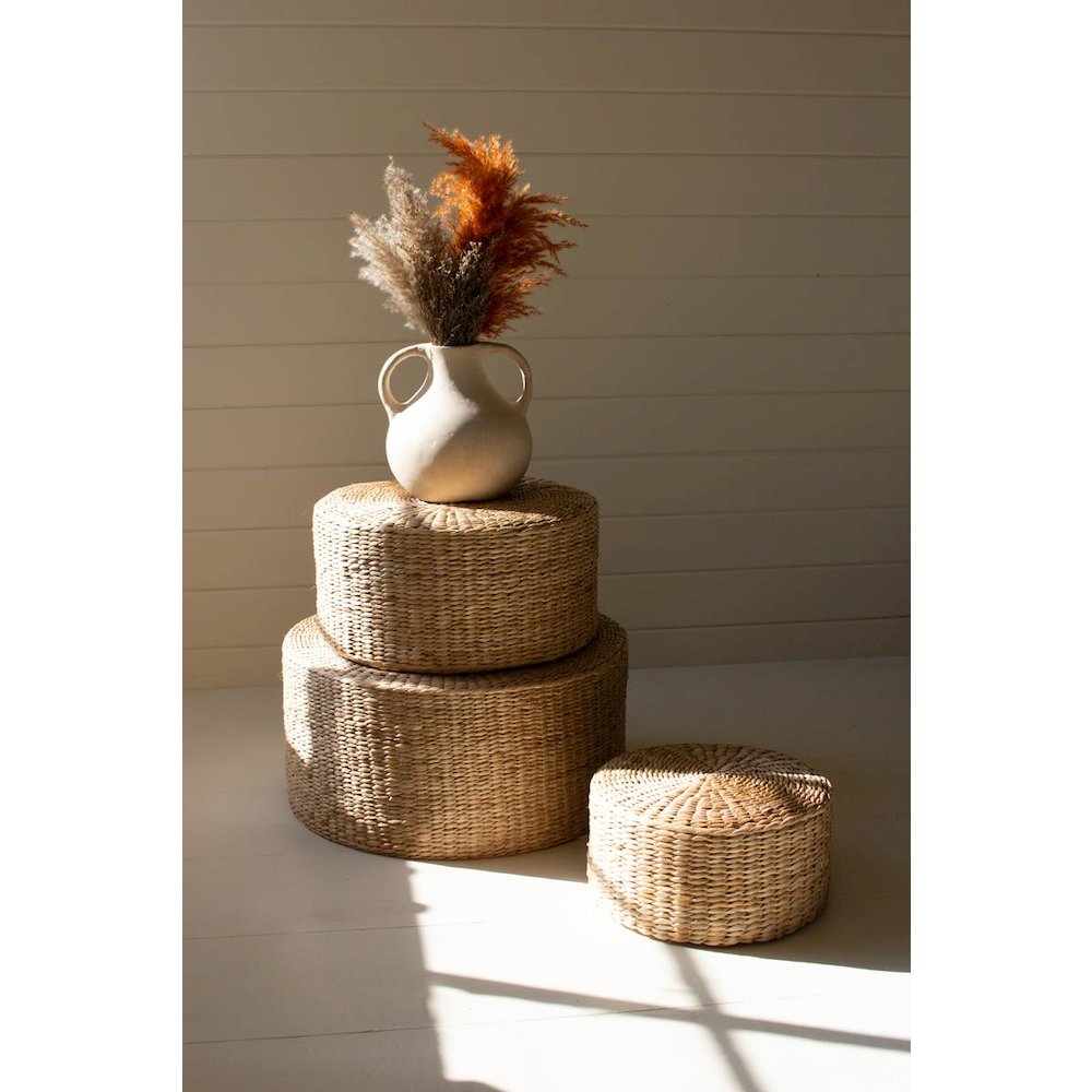 Set Of Three Round Natural Seagrass Risers
