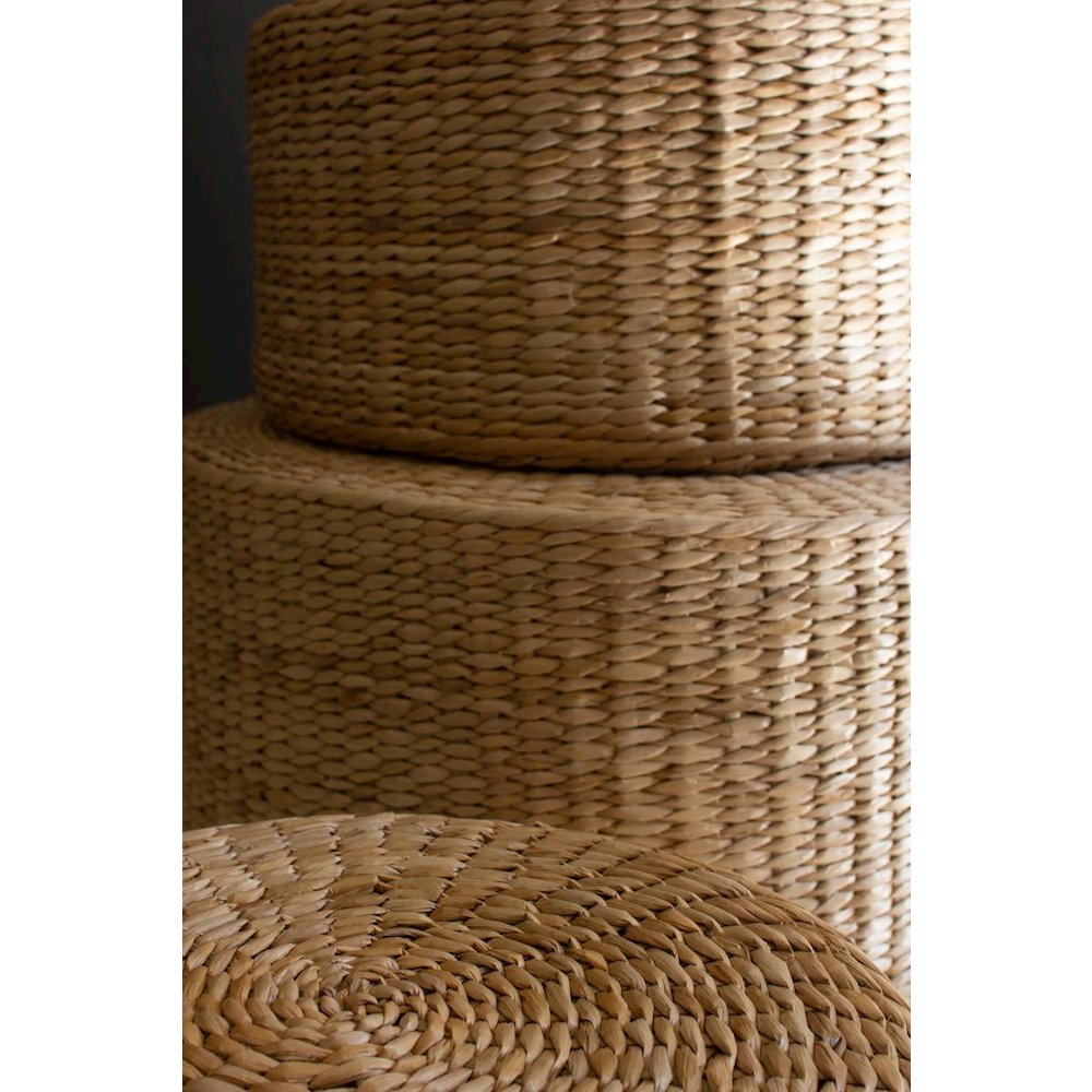 Set Of Three Round Natural Seagrass Risers