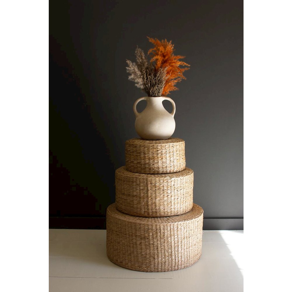 Set Of Three Round Natural Seagrass Risers