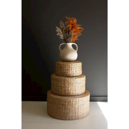 Set Of Three Round Natural Seagrass Risers