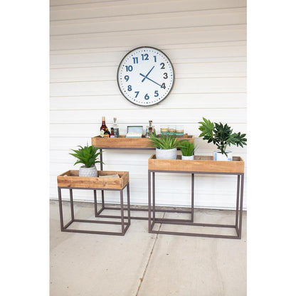 Set Of Three Rustic Recycled Wood Console Trays On Metal Bases
