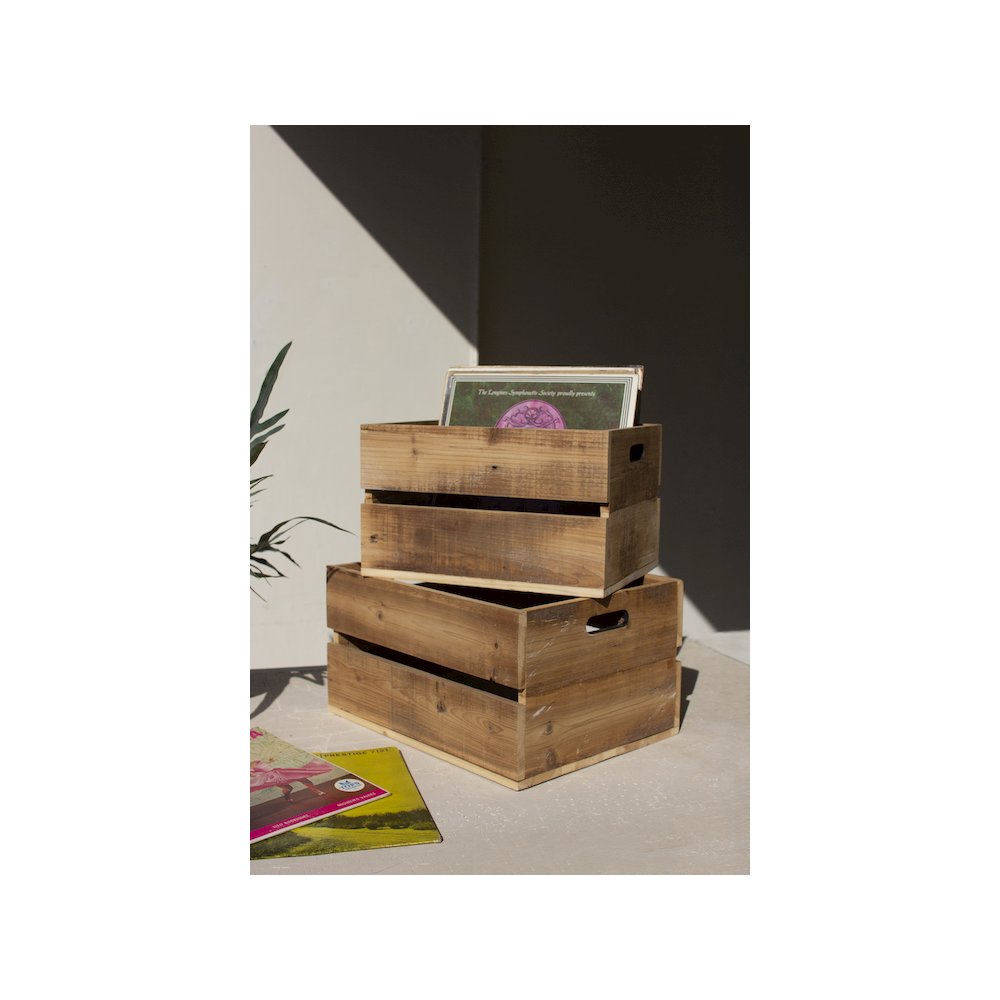 Set Of Two Slatted Wooden Crates - Natural Finish