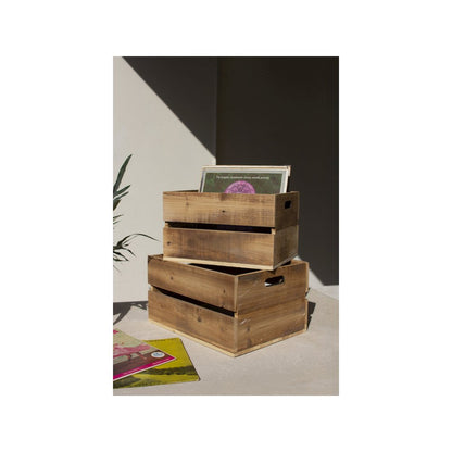 Set Of Two Slatted Wooden Crates - Natural Finish