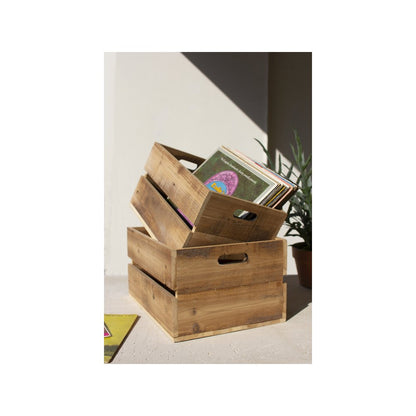 Set Of Two Slatted Wooden Crates - Natural Finish