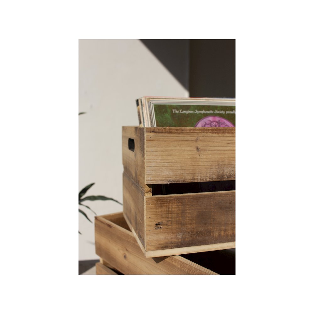 Set Of Two Slatted Wooden Crates - Natural Finish