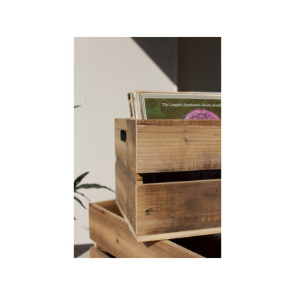 Set Of Two Slatted Wooden Crates - Natural Finish