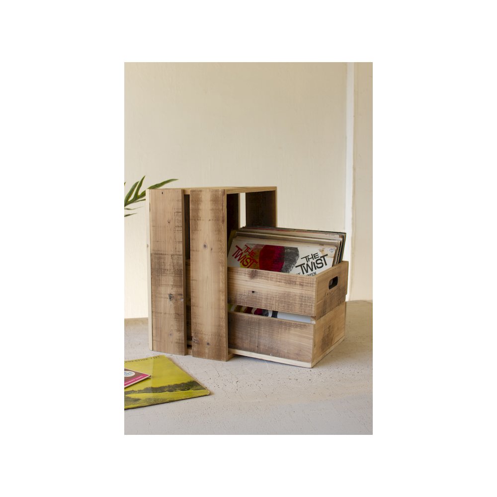 Set Of Two Slatted Wooden Crates - Natural Finish