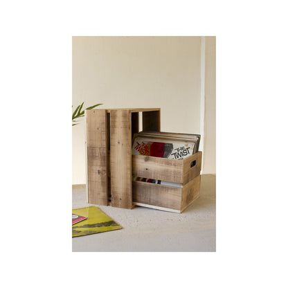 Set Of Two Slatted Wooden Crates - Natural Finish
