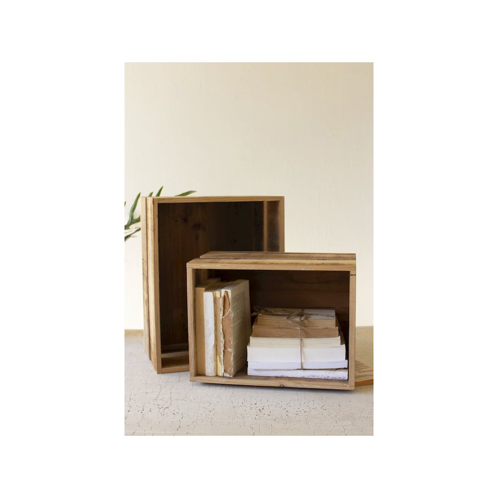 Set Of Two Slatted Wooden Crates - Natural Finish
