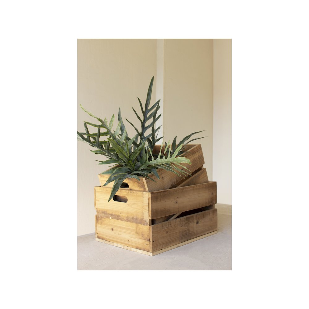 Set Of Two Slatted Wooden Crates - Natural Finish