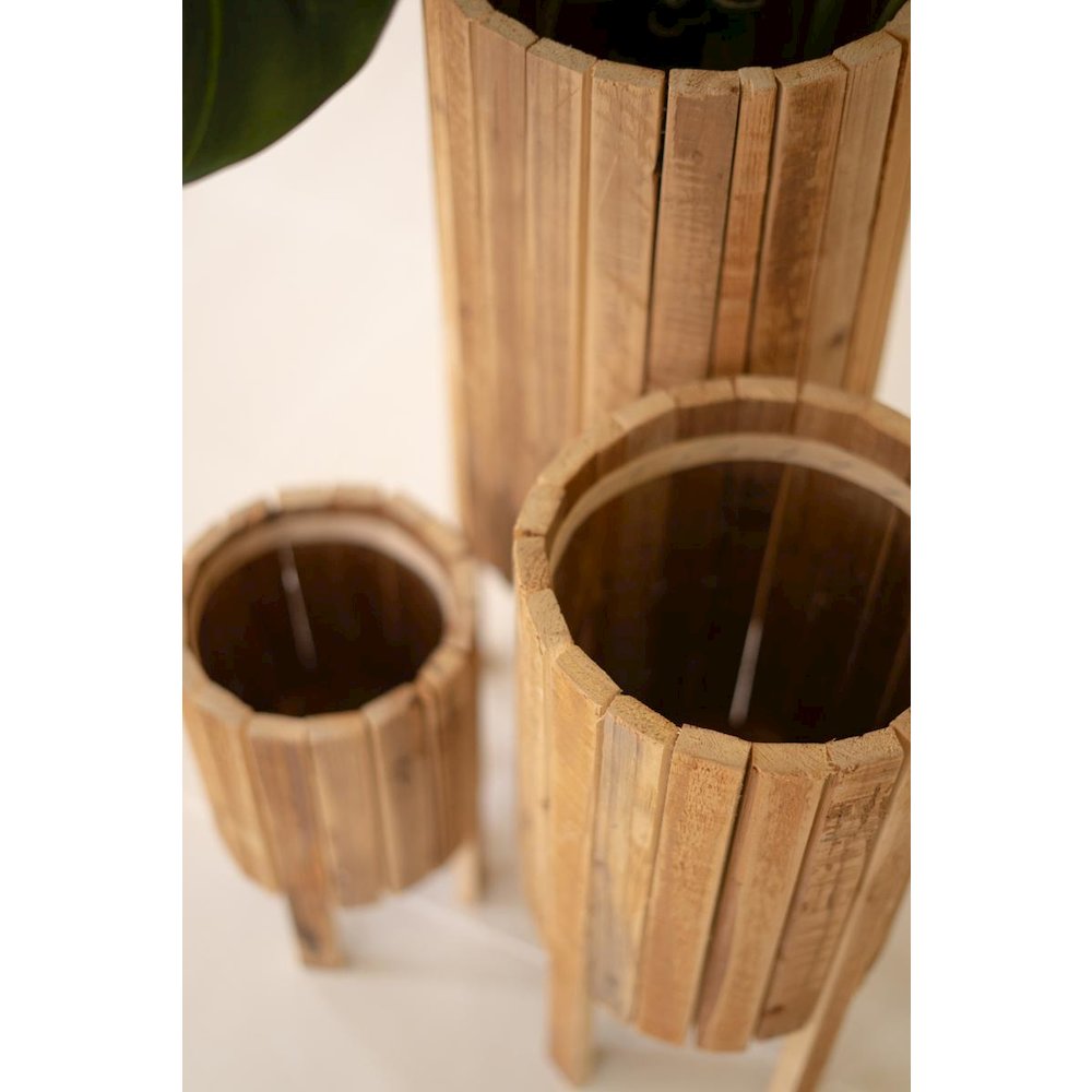 Set Of Three Round Recycled Wood Planters