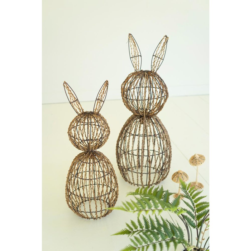 Set Of Two Twig And Iron Rabbits