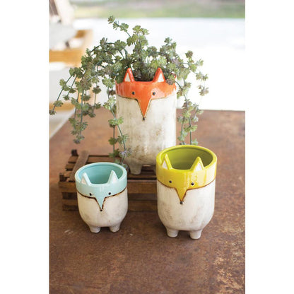 Set Of Three Ceramic Fox Planters