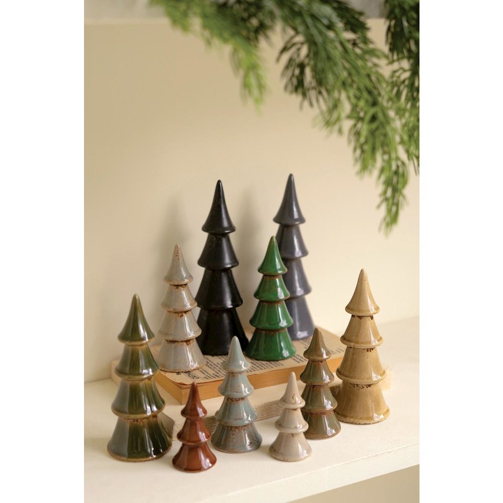Set Of Ten Ceramic Christmas Trees