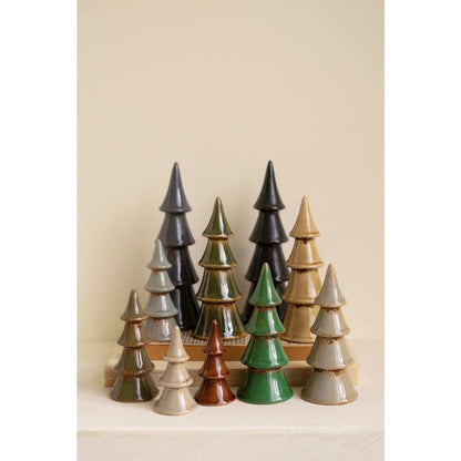 Set Of Ten Ceramic Christmas Trees
