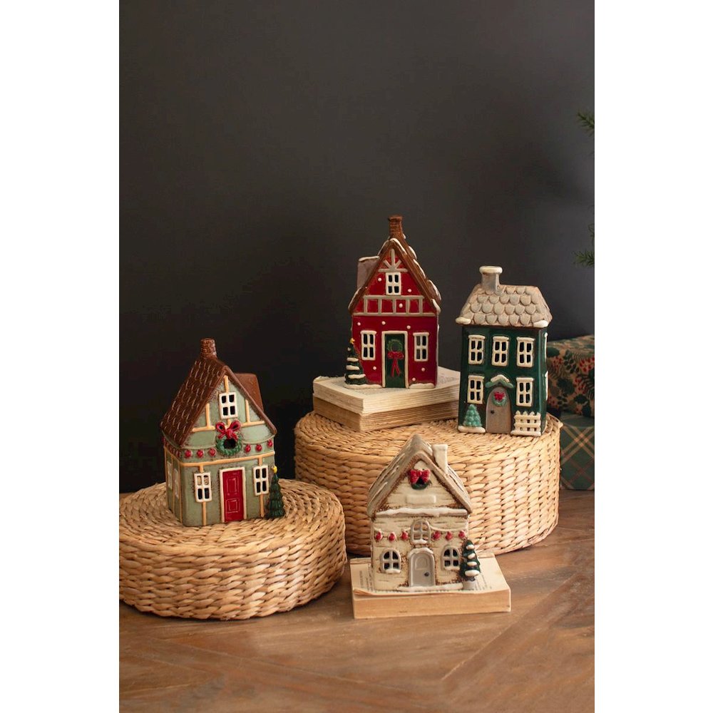 Set Of Four Ceramic Christmas Village