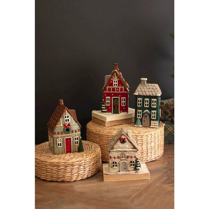 Set Of Four Ceramic Christmas Village