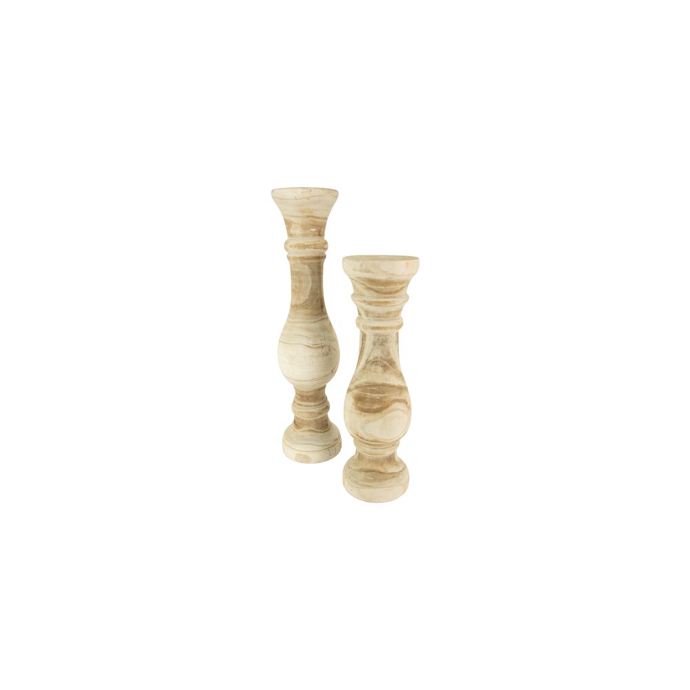 Set Of Two Hand Carved Wooden Candle Stands