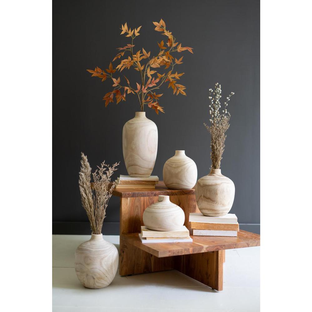 Set Of Five Carved Wooden Bulb Vases - One Each Design