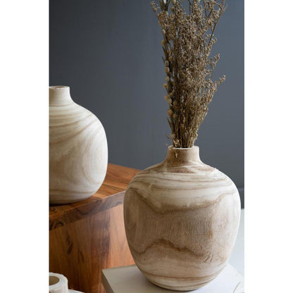 Set Of Five Carved Wooden Bulb Vases - One Each Design