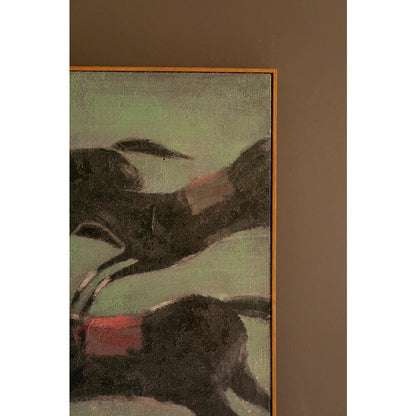 Framed Paint Over Print Four Run Away Race Horses