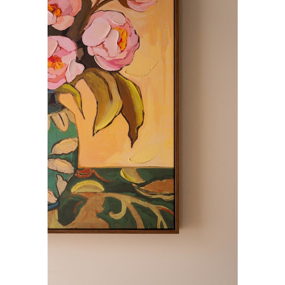 Framed Painting - Pink Flowers with Blue Vase