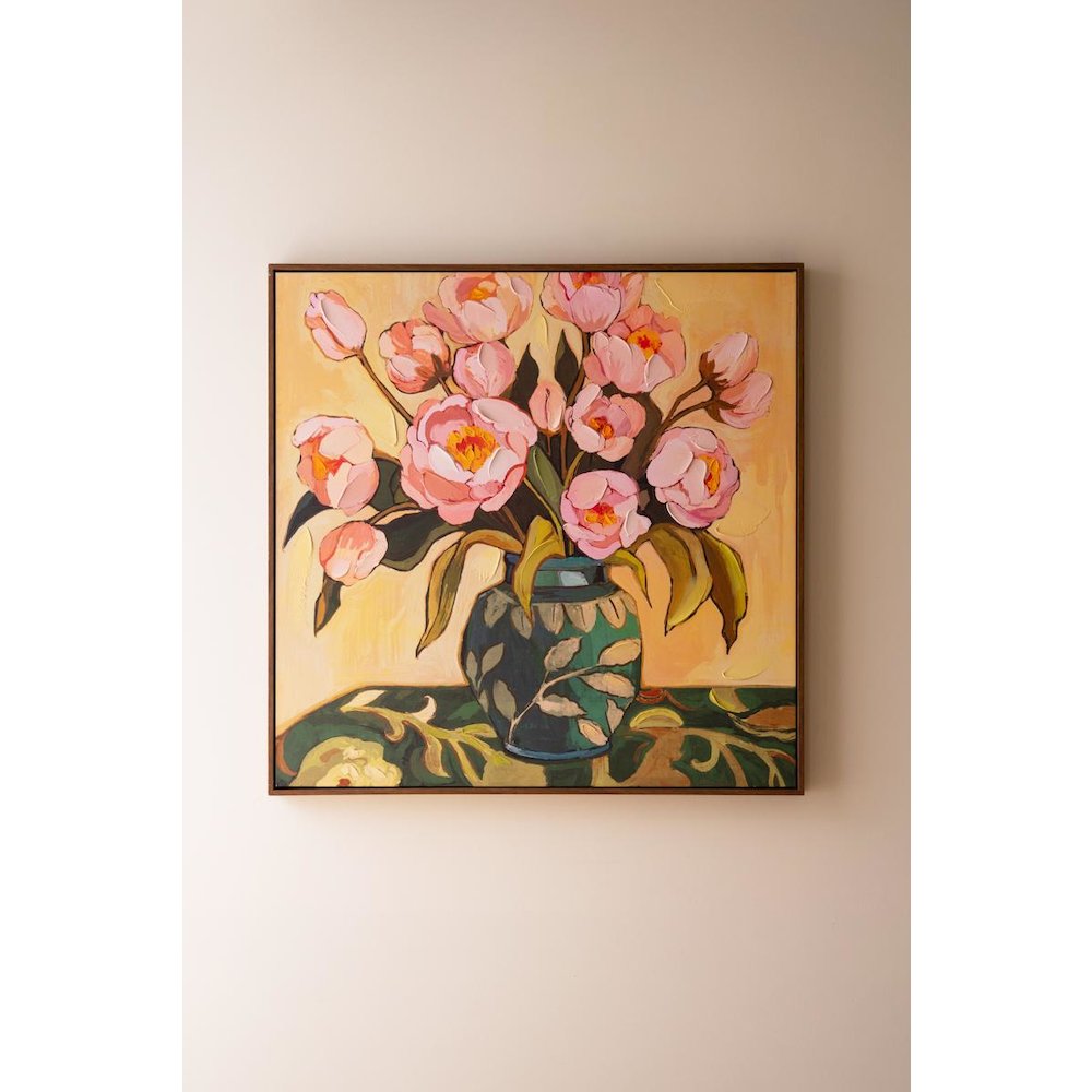 Framed Painting - Pink Flowers with Blue Vase
