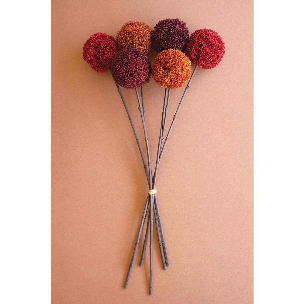 Set Of Six Artificial Allium Ball Stems - 2 Each Color