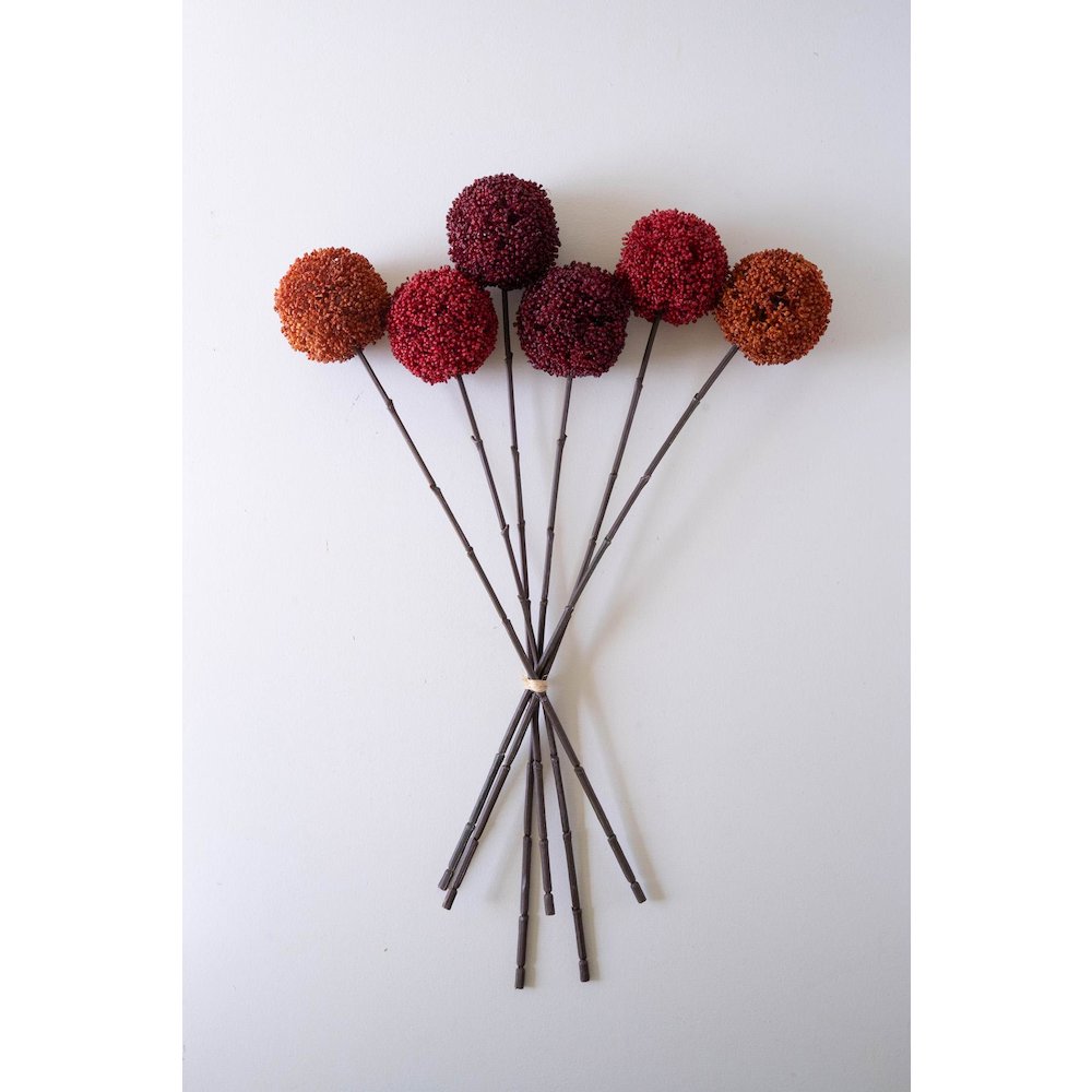Set Of Six Artificial Allium Ball Stems - 2 Each Color
