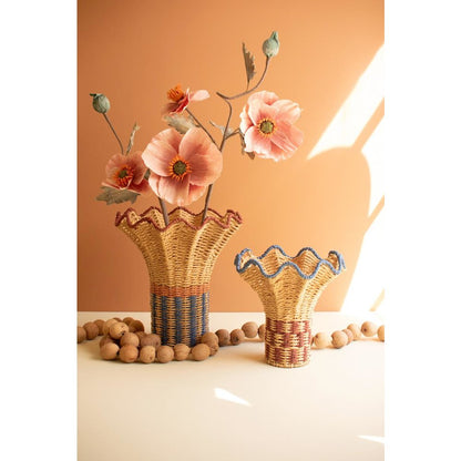 Set of Two Twisted Paper Vases with Ruffled Rims