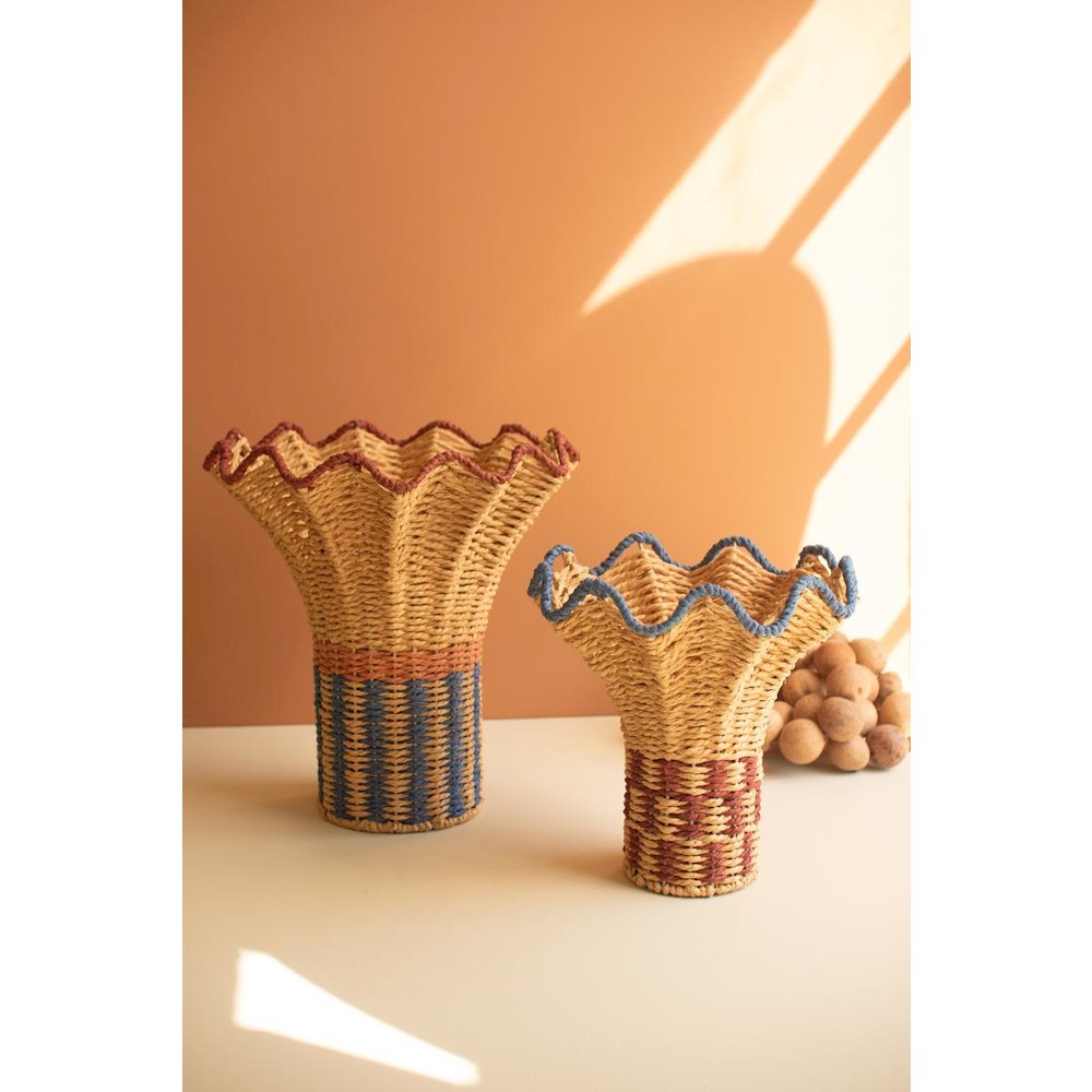 Set of Two Twisted Paper Vases with Ruffled Rims