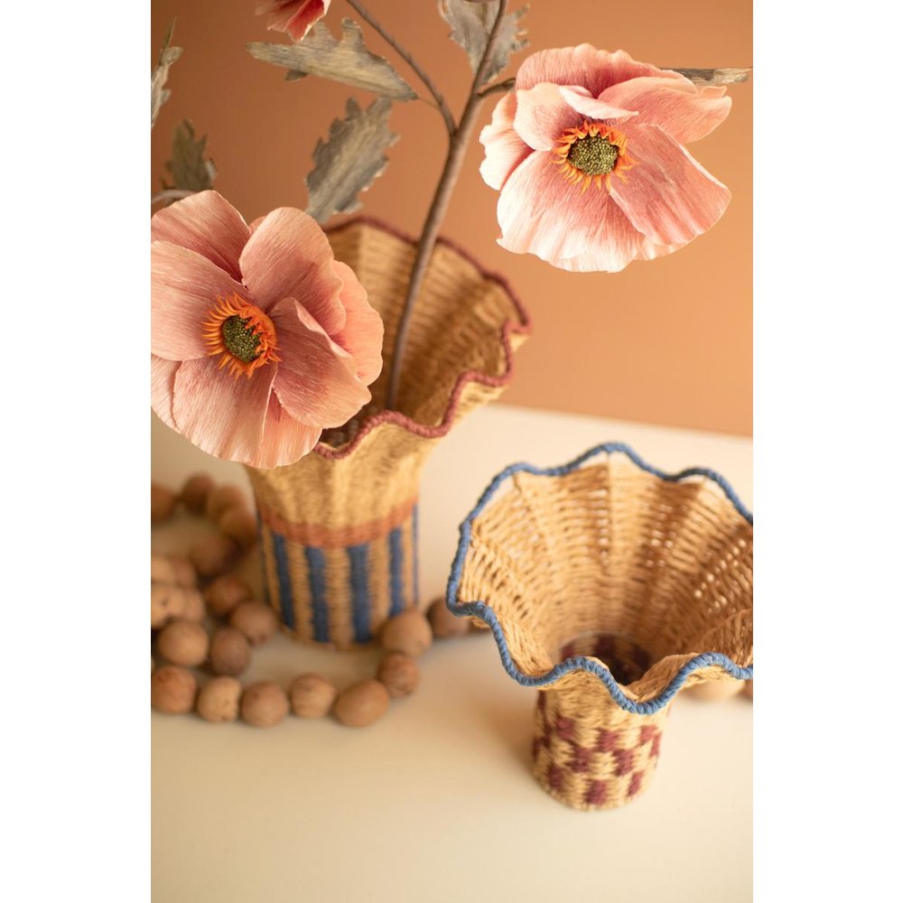 Set of Two Twisted Paper Vases with Ruffled Rims